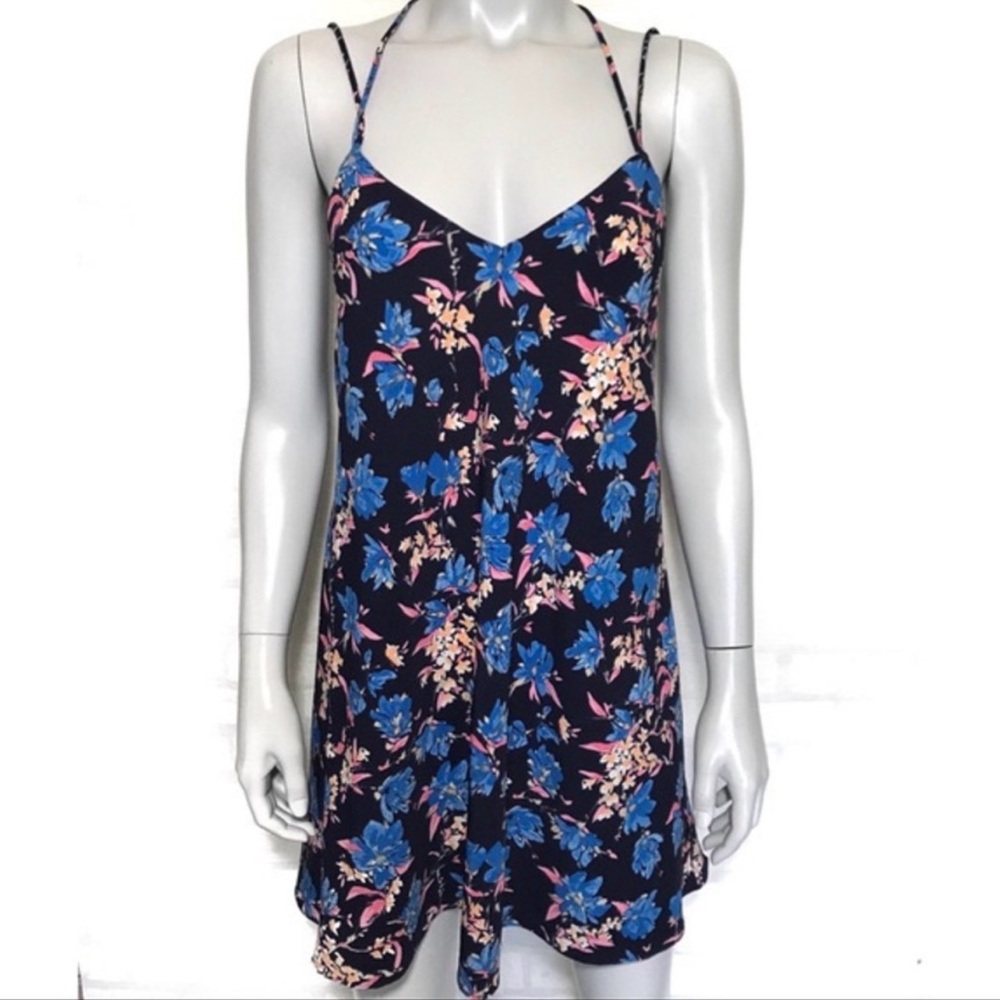 ZARA Strappy Back Blue Floral Cami Mini Dress - Size Small - Picture 1 of 4